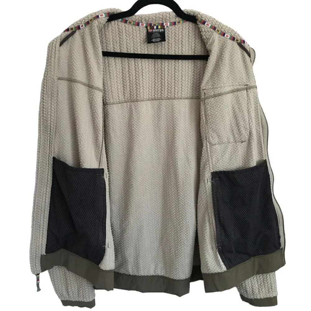Sherpa Adventure Gear Full Zip Jacket XL Fleece Textured Oatmeal Gorpcore Nepal